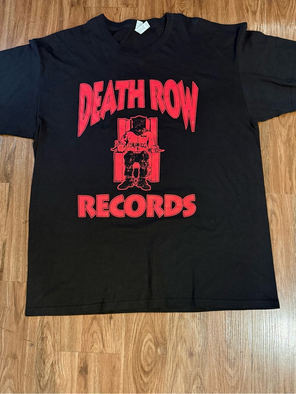 Vintage Death Row Records Graphic Tee - Black with Red Print Size XL.